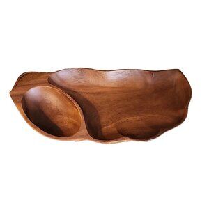 Vintage Leilani Genuine Monkey Pod Wood Handcrafted Divided Serving Tray Dish